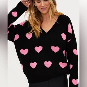 Beach Riot Black and Pink Heart V-Neck Sweater